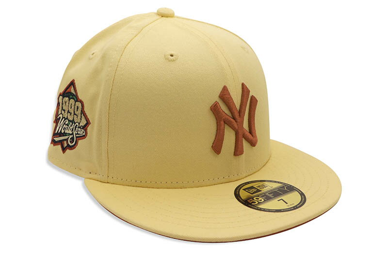 NEW ERA NEW YORK YANKEES 59FIFTY FITTED CAP (1999 WORLD SERIES CUSTOM SIDE PATCH/RUST ORANGE UNDER VISOR/SOFT YELLOW)ニューエラ/フィッテッドキャップ/MLB/ニューヨークヤンキース/ソフトイエロー/ツバ裏ラストオレンジ