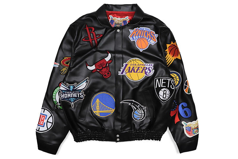 JEFF HAMILTON NBA COLLAGE VEGAN LEATHER JACKET NBA-201 (BLACK)ジェフハミルトン/エヌビーエー/ブラック