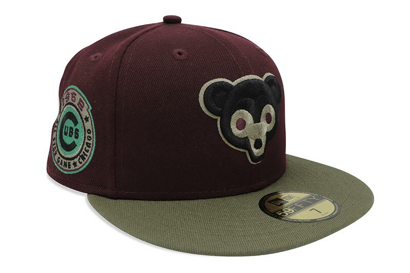 NEW ERA CHICAGO CUBS 59FIFTY FITTED CAP 1962 ALL-STAR GAME CUSTOM SIDE PATCH/GREEN UNDER VISOR/MAROON NEW OLIVE ニューエラ/フィッテッドキャップ/MLB/シカゴカブス/マルーンニューオリ…