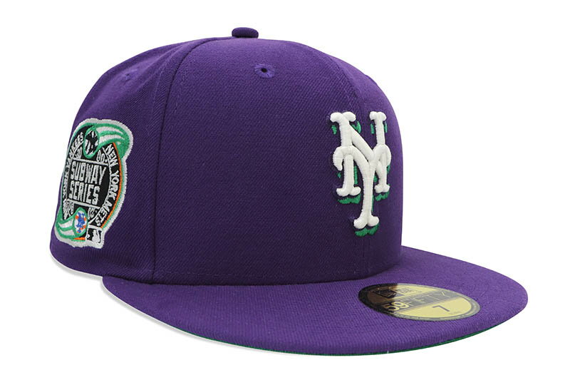 NEW ERA NEW YORK METS 59FIFTY FITTED CAP (2000 SUBWAY SERIES SIDE CUSTOM PATCH/GREEN UNDER VISOR/GLOW IN THE DARK PURPLE)ニューエラ/フィッテッドキャップ/MLB/ニューヨークメッツ/グローインザダーク パープル/ツバ裏グリーン