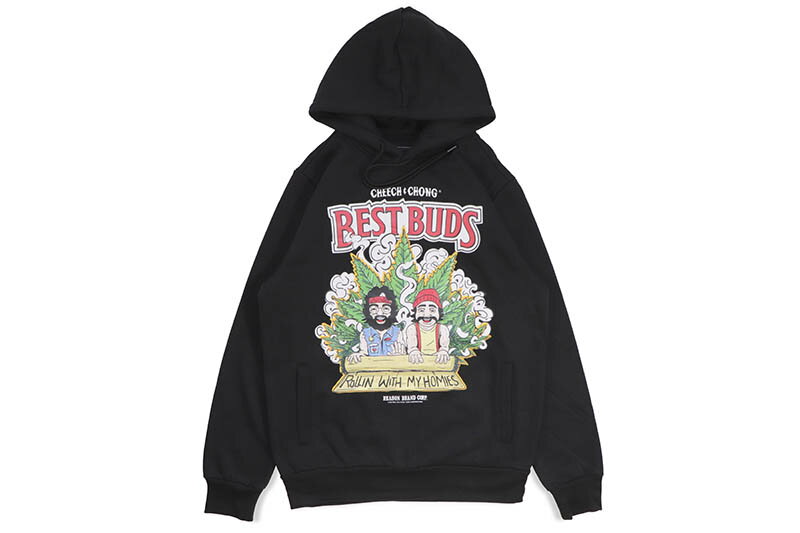 REASON CLOTHING CHEECH & CHONG BEST BUDS HOODIE (CCF23-01:BLACK)[YN[WO/`[``/vI[o[t[fB[/ubN