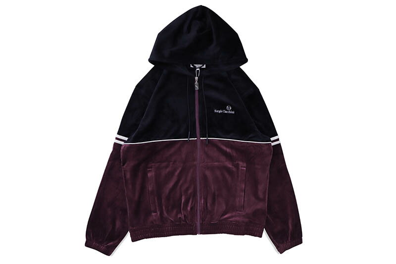 SERGIO TACCHINI SCOPETO FULL-ZIP VELOUR HOODIE (STF23M50677-539:BLACK BEAUTY/MAUVE WINE)セルジオ タッキーニ/ベロアジップアップフーディー/ブラックビューティーモーブワイン