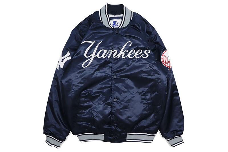 楽天GROW AROUND グロウアラウンドSTARTER NEW YORK YANKEES VARSITY SATIN FULL-SNAP JACKET （LS250406/LX250406-NYY:NAVY）スターター/サテンジャケット/ニューヨークヤンキース/ネイビー