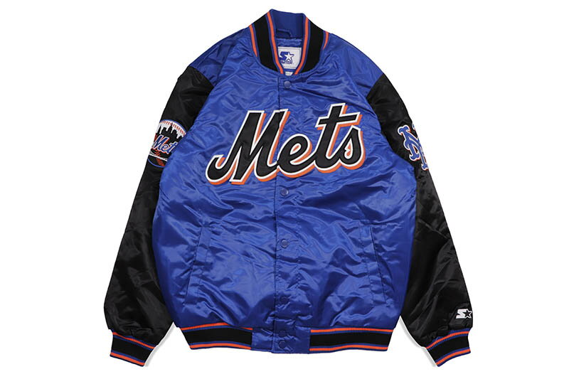 楽天GROW AROUND グロウアラウンドSTARTER NEW YORK METS VARSITY SATIN FULL-SNAP JACKET （LS250405/LX250405-NYM:BLUE）スターター/サテンジャケット/ニューヨークメッツ/ブルー