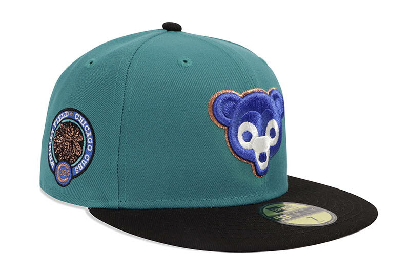 NEW ERA CHICAGO CUBS 59FIFTY FITTED CAP (WRIGLEY FIELD SIDE PATCH/GREY UNDER VISOR/AQUA BLACK)ニューエラ/フィッテッドキャップ/MLB/シカゴカブス/アクアブラック/ツバ裏グレー