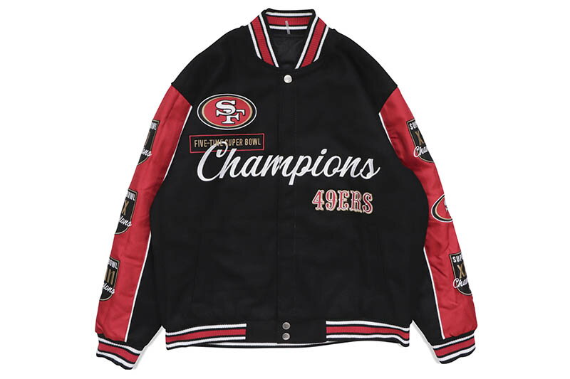 JH Design SAN FRANCISCO 49ERS FIVE-TIME SUPER BOWL CHAMPIONS REVERSIBLE JACKET (49R103COM3:BLACK)ジェイエイチデザイン/サンフランシスコフォーティナイナーズ/NFL/リバーシブルジャケット/ブラック