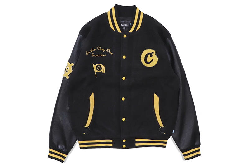 COOKIES CRUSADERS LETTERMAN JACKET (BLACK/GOLD) CM234OLC01クッキーズ/ヴァーシティージャケット/ブラック ゴールド