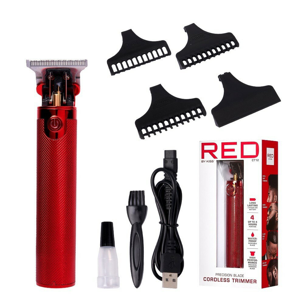 RED BY KISS PRECISION BLADE CORDLESS TRIMMER (RED) CT12レッドバイキス/コードレスバリカン/ウェーブヘアー/フェードカット/スキンフェード/バーバーショップ/持ち運び/充電式/レッド