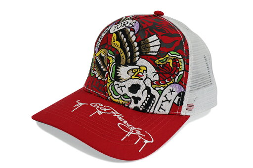 ED HARDY EMBROIDERED NYC EAGLE TRUCKER HAT (CHERRY/WHITE) EHH0001-12エドハーディー/メッシュトラッカーキャップ/チェリー ホワイト ED HARDY EMBROIDERED NYC EAGLE TRUCKER HAT (CHERRY/WHITE) EHH0001-12エドハーディー/メッシュトラッカーキャップ/チェリー ホワイト