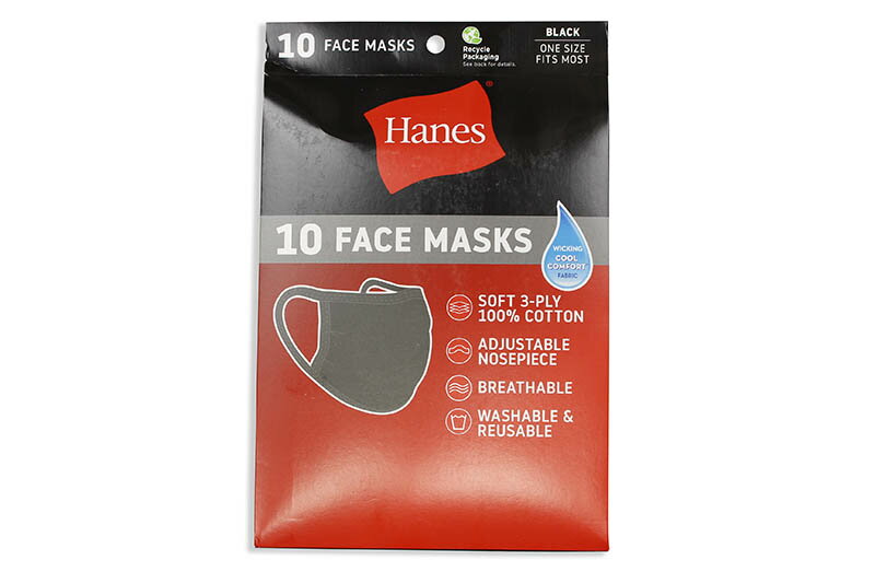 HANES WICKING COTTON MASKS 10-PACK (BLACK)ヘインズ/フェイスマスク/ブラック