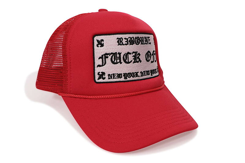 乐天商城 - R3BORNE FUCK OFF TRUCKER HAT (R3MC170:RED)リボーン/メッシュキャップ/アジャスターキャップ/ブラック/メンズ/レディース/シンプル/男女兼用/サイズ調節/レッド