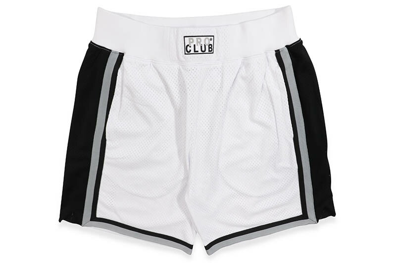 メンズファッション, ズボン・パンツ PRO CLUB ABOVE KNEE FIT RETRO BASKETBALL SHORTS (WHITEBLACKSILVER) 03PC0504B