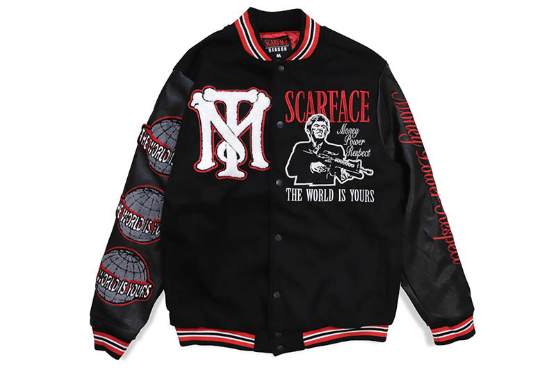 REASON CLOTHING SCARFACE PATCHED WOOL VARSITY JACKET (VJ-03:BLACK)リーズンクロージング/スカーフェイス/バーシティジャケット/ブラック