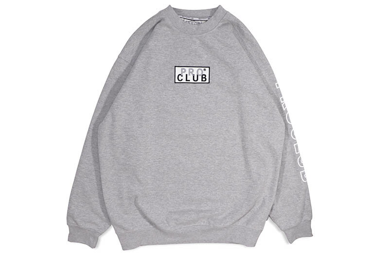 PRO CLUB HEAVYWEIGHT CREWNECK FLEECE BOX LOGO SWEATSHIRT (HEATHER GRAY) 141EMBvNu/N[lbNXEFbg/Y/fB[X/Vv/AJTCY/傫TCY////n/wU[O[