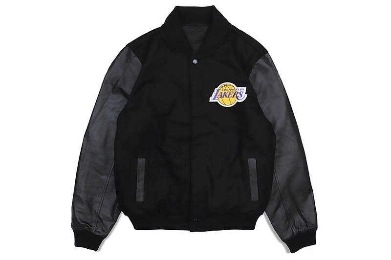 JH Design LOS ANGELES LAKERS REVERSIBLE WOOL AND LEATHER JACKET (LAK203REV7:BLACK/BLACK)ジェイエイチデザイン/バーシティージャケット/ロサンゼルスレイカーズ/ブラック×ブラック