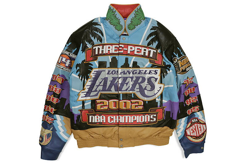 JEFF HAMILTON LOS ANGELES LAKERS THREE PEAT 2002 LEATHER JACKET (SKY)ジェフハミルトン/エヌビーエー/ロサンゼルスレイカーズ/マルチ