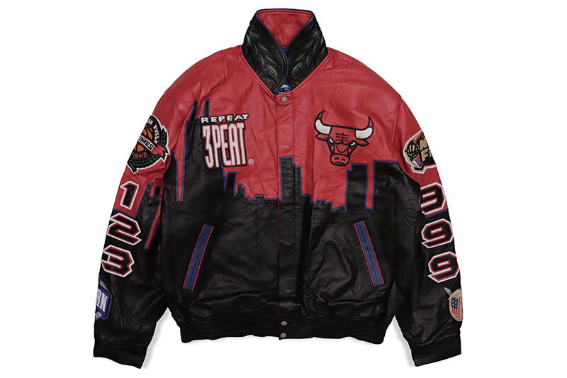 JEFF HAMILTON CHICAGO BULLS 3PEAT LEATHER JACKET (RED)ジェフハミルトン/エヌビーエー/シカゴブルズ/レッド