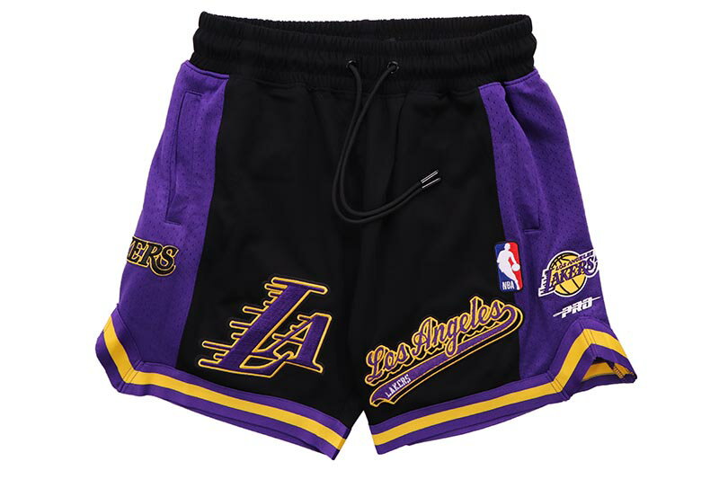 PRO STANDARD LOS ANGELES LAKERS SCRIPT TAIL DOUBLE KNIT 2.0 SHORT (BLL3515428-BKP:BLACK/PURPLE)..