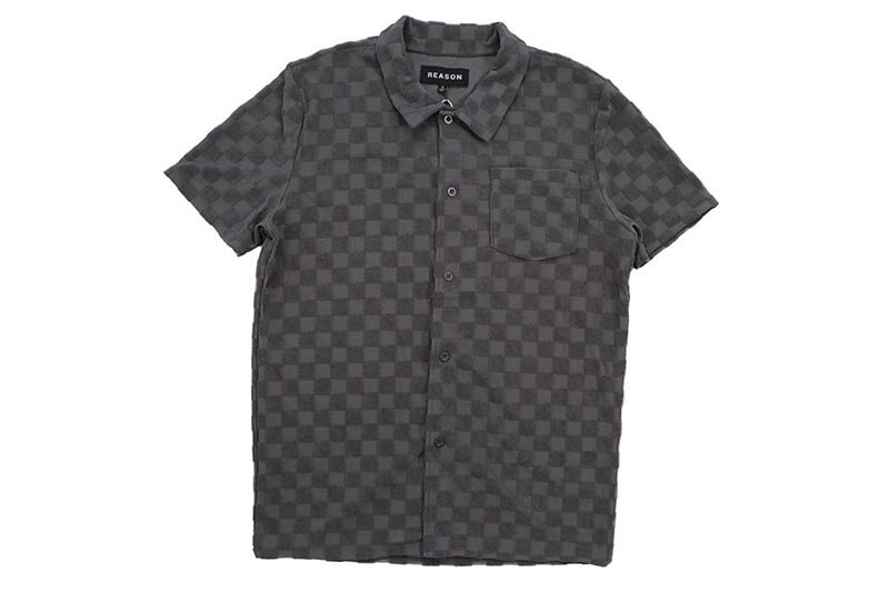REASON CLOTHING CHECKERBOARD TOWEL SHORT SLEEVE BUTTON DOWN SHIRT (RSP-040:GREY)リーズンクロージ..