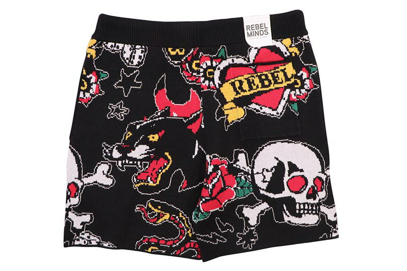 REBEL MINDS SERPENT SKULL SWEATER SHORTS (151-945:BLACK)レベル・マインズ/ストリート/ショーツ/ブラック