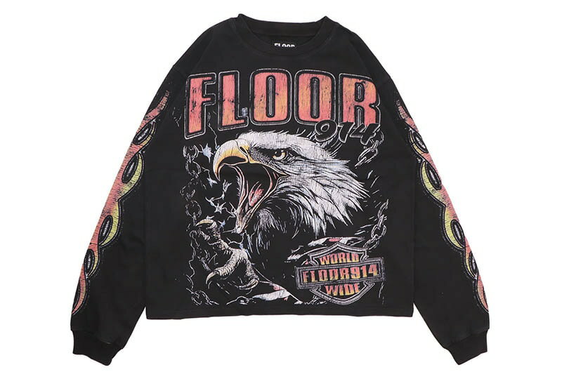 FLOOR 914 SKY STRIKER LONG SLEEVE T-SHIRT (BLACK)フロアー・ナインハンドレッドフォーティーン/ロングスリーブティーシャツ/ブラック