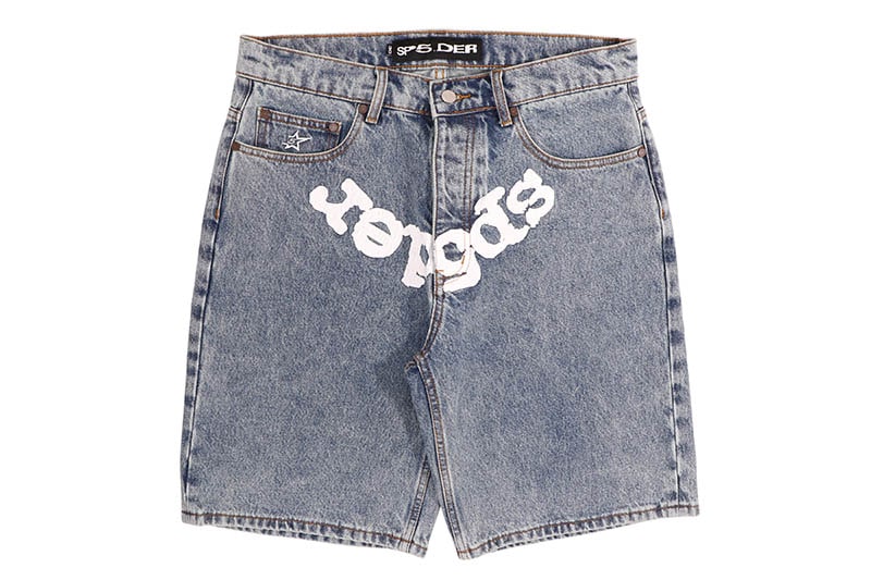 SP5DER OG LOGO DENIM PATCH SHORTスパイダー/アトランタ/ニューヨーク/ドリル/トラップ/ヤングサグ/デ..