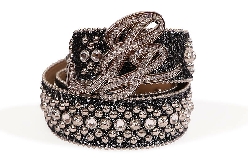 PELLE PELLE X BB SIMON LIMITED EDITION CURSIVE ICON BELT (3382-W24-CLEAR-SF)ペレペレ/ビービーサイモン/オフィシャルコラボレーション/スワロフスキークリスタルベルト/ブラック クリヤー