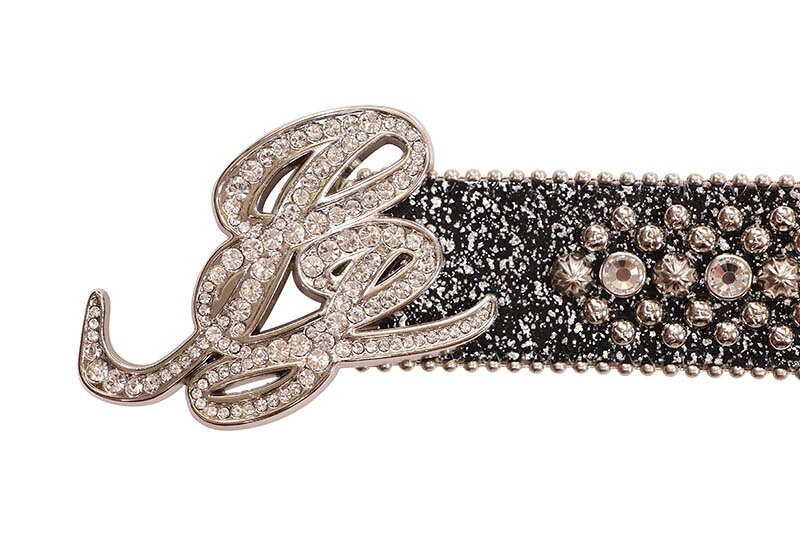 GROW AROUND グロウアラウンドのPELLE PELLE X BB SIMON LIMITED EDITION CURSIVE ICON BELT (3382-W24-CLEAR-SF)ペレペレ/ビービーサイモン/オフィシャルコラボレーション/スワロフスキークリスタルベルト/ブラック クリヤー｜アングル2