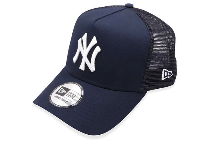 NEW ERA NEW YORK YANKEES 9FORTY A-FRAME TRACKER TYPEWRITER ADJUSTABLE CAP (NAVY)ニューエラ/メッシュキャップ/ニューヨークヤンキース/メンズ/レディース/シンプル/男女兼用/サイズ調節