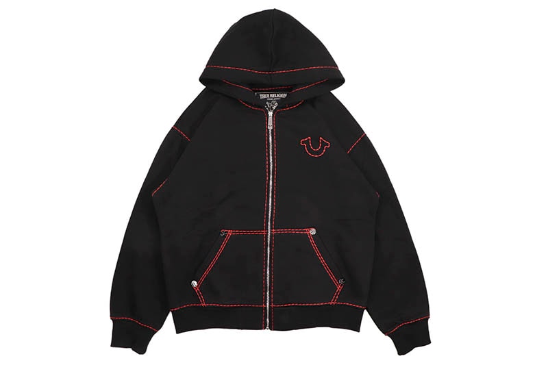 TRUE RELIGION SUPER T EMBROIDERED BUDDHA LOGO ZIP HOODIE (109398:BLACK)トゥルー レリジョ...