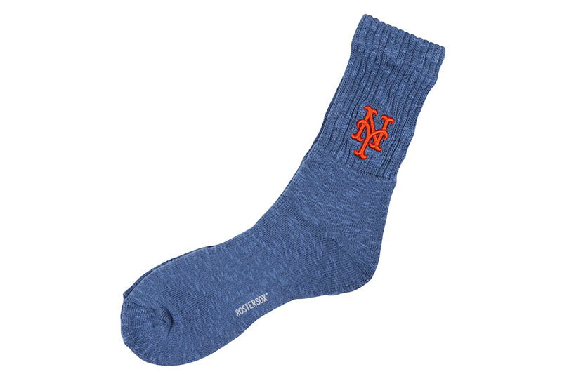 楽天GROW AROUND グロウアラウンドMLB x ROSTER SOX NEW YORK METS SOCKS （BLUE） MLB-128エムエルビー/ロースター/オフィシャルライセンス/ニューヨークメッツ/MADE IN JAPAN/日本製/ソックス/インナーウェア/メンズ/シンプル/プレーン/ベストセラー/定番/分厚い/丈夫/靴下/ブルー