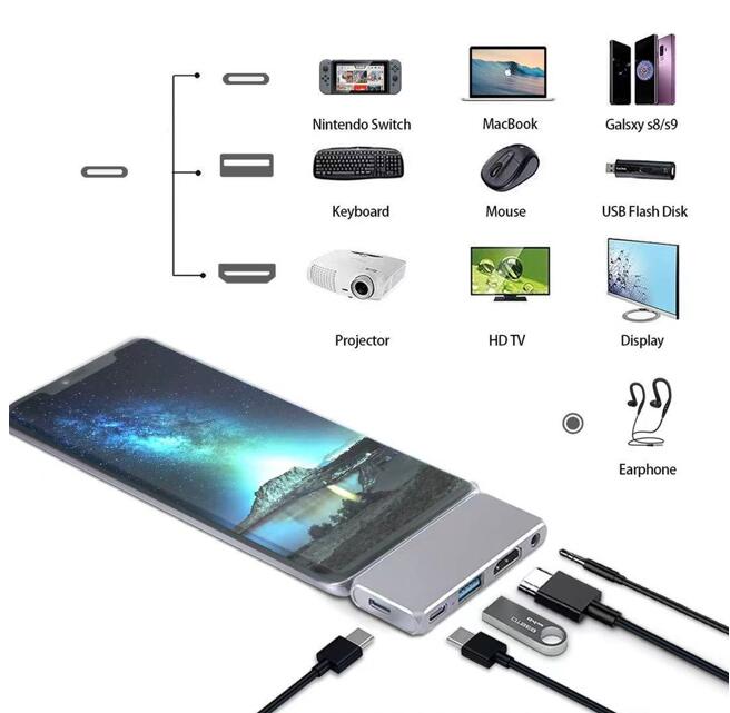 【6in1】USBType-CハブHDMI4KUSB3.0PD87w対応SD/microSDカードリーダー薄型軽量アルミ合金USB変換アダプターMacBookノートパソコンノートPCsurfaceiPadAir4Pro2018/2020Android対応多機能変換アダプターPCSwitchモニターディスプレイ