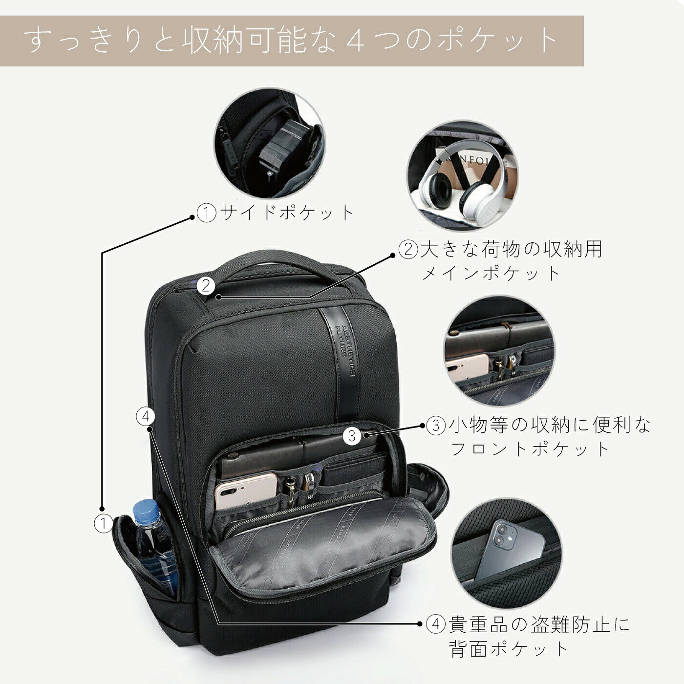 ビジネスリュック バックパック ビジネス リュック PCバッグ 旅行 充電 メンズ 男性 USBポート PC iPad パソコン タブレット 盗難防止 撥水 防水 防滴 テレワーク 大容量 シンプル 耐久性 ワイド 幅広 通勤 出張 モバイルバッテリー growder-10000463 おもちゃのたからばこ楽天市場店 サンプル画像2