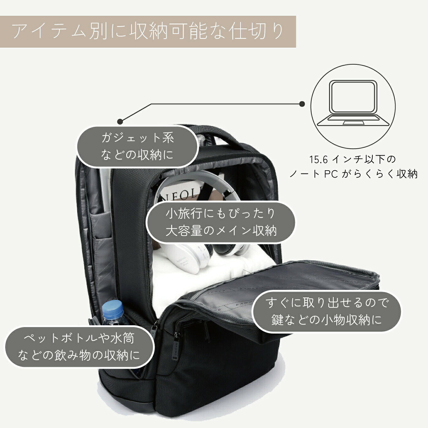 ビジネスリュック バックパック ビジネス リュック PCバッグ 旅行 充電 メンズ 男性 USBポート PC iPad パソコン タブレット 盗難防止 撥水 防水 防滴 テレワーク 大容量 シンプル 耐久性 ワイド 幅広 通勤 出張 モバイルバッテリー growder-10000463 おもちゃのたからばこ楽天市場店 サンプル画像3