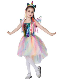 ハロウィン 衣装 女の子 コスプレ 仮装 子供 ユニコーン ノースリーブ チュチュドレス キッズ ハロウィン コスプレ 衣装 変装 コスプレ衣装 仮装 ハロウィーン衣装 カチューシャ付き 110 120 130 140 150
