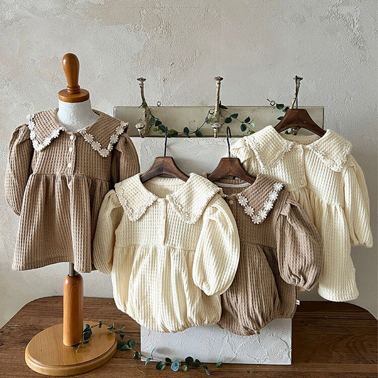 ワッフルワンピース キッズ 子供服フォーマル ベビー服 女の子 長袖 ワンピース ベビー ドレス きれいめ 子ども おしゃれ 赤ちゃん ベビードレス 新生児 退院着 出産準備 結婚式 ドレス お花見 フォーマルドレス 春 秋 かわいい 3