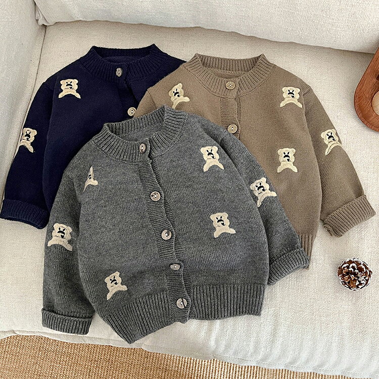 カーディガン 子供服 ボレロ キッズ 長袖 ユニセックス くまちゃん 熊 ニットカーディガン 前ボタン キッズ ベビー 男の子 女の子 カーディガン トップス 羽織 重ね着 着まわし 子供 ラウンドネック 秋冬 アウター