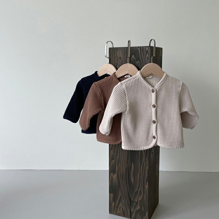 ワッフル カーディガン ベビー服 トップス 長袖 アウター カーディガン 羽織り 赤...