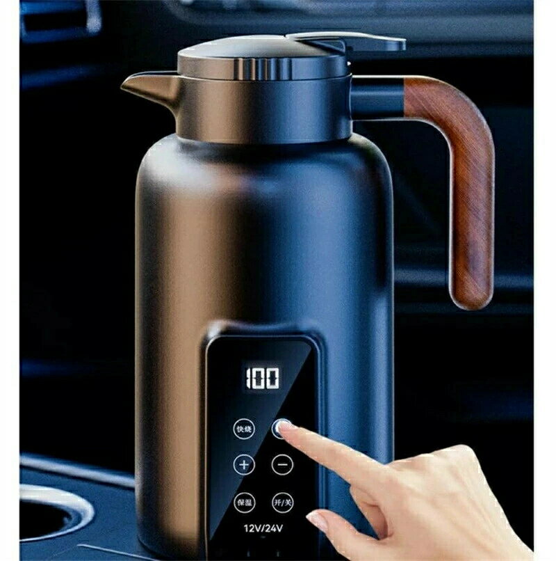 車載電気ポット 電気ケトル 温度調節（±1℃）携帯旅行用急速車用湯沸し器 カーヒーター ヒーティング 1300ml 360°循環急速加熱 25℃～100℃ カー用＆トラック用DC12V/24V兼用 暖房?保温 湯ボルト 電気温水カップヒーター 車中泊 液