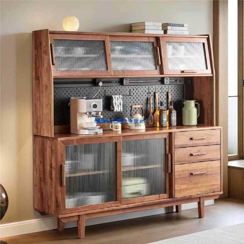 Executive Furniture - 餐辺柜 キッチンボード 天然木 ブラックウォールナット 無垢材 キャビネット ガラス扉 食器棚 スリム ハイタイプ 120cm リビングボード 飾り棚 整理棚 [ダイニング キッチン 応接室 完成品]