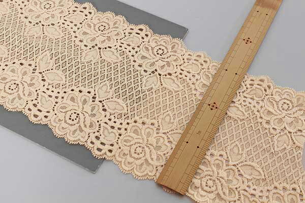 【90m：束売り】【幅16cm】ストレッチレース【カラー：薄オレンジ】[服地・生地・布][TNGP2032]