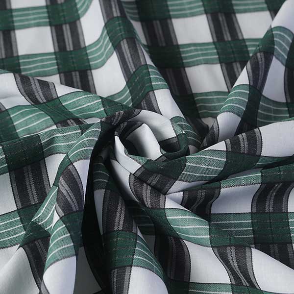 【1m以上/10cm単位】【生地幅：145cm】コットン先染ドビーチェック【カラー：白黒緑チェック】[プリン..
