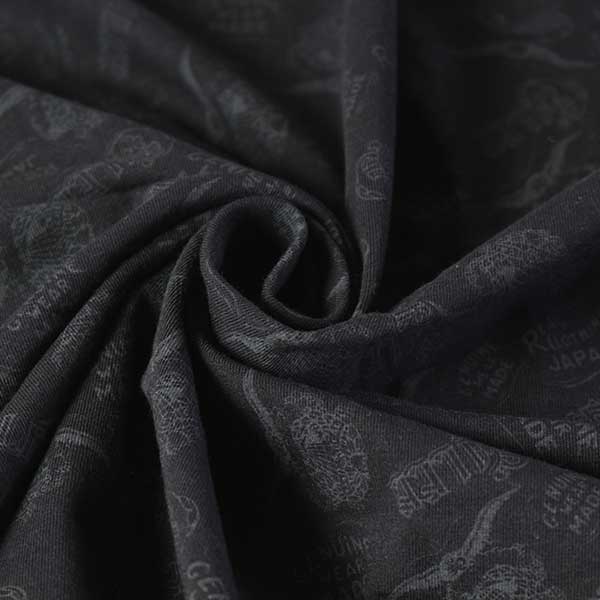 通常価格66円→46円にお値下げ★【1m以上/10cm単位】【生地幅：160cm】コットン天竺ニットイラストプリント【カラー：黒柄】[プリント・その他][服地・生地・布][ブラック系][TNGP4073]【品番：mb0180】