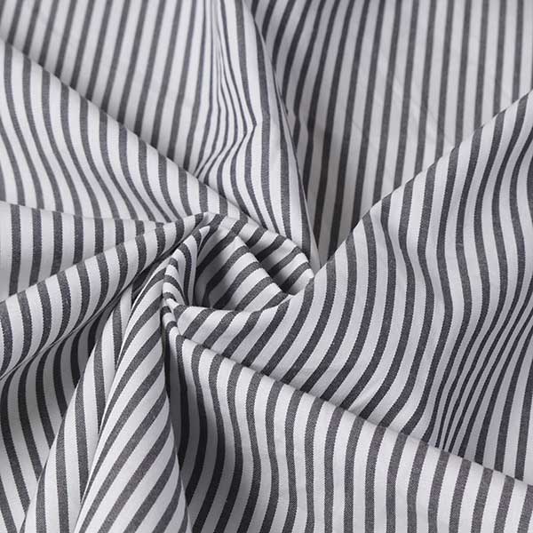 【1m以上/10cm単位】【生地幅：115cm】コットン先染ストライプ【カラー：グレー白ストライプ】[プリン..