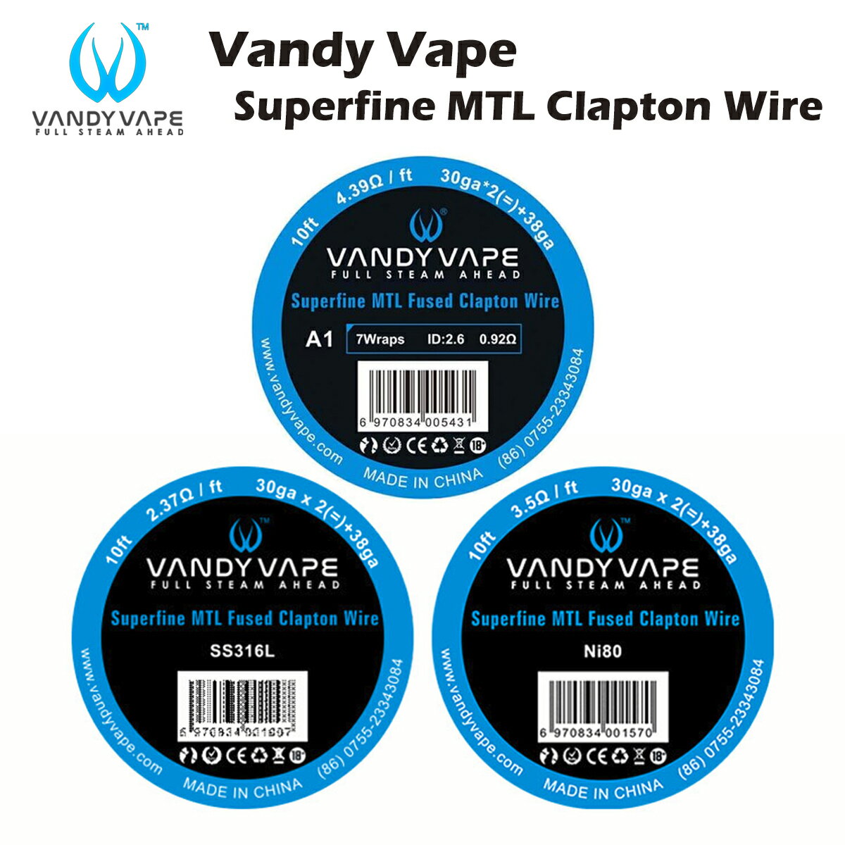 Vandy Vape Superfine MTL Fused Clapton Wire 30ga×2 38ga スーパーファイン クラプトンワイヤー バンディベイプ 電子タバコ 電子たばこ ベイプ コイル 自作 VandyVape