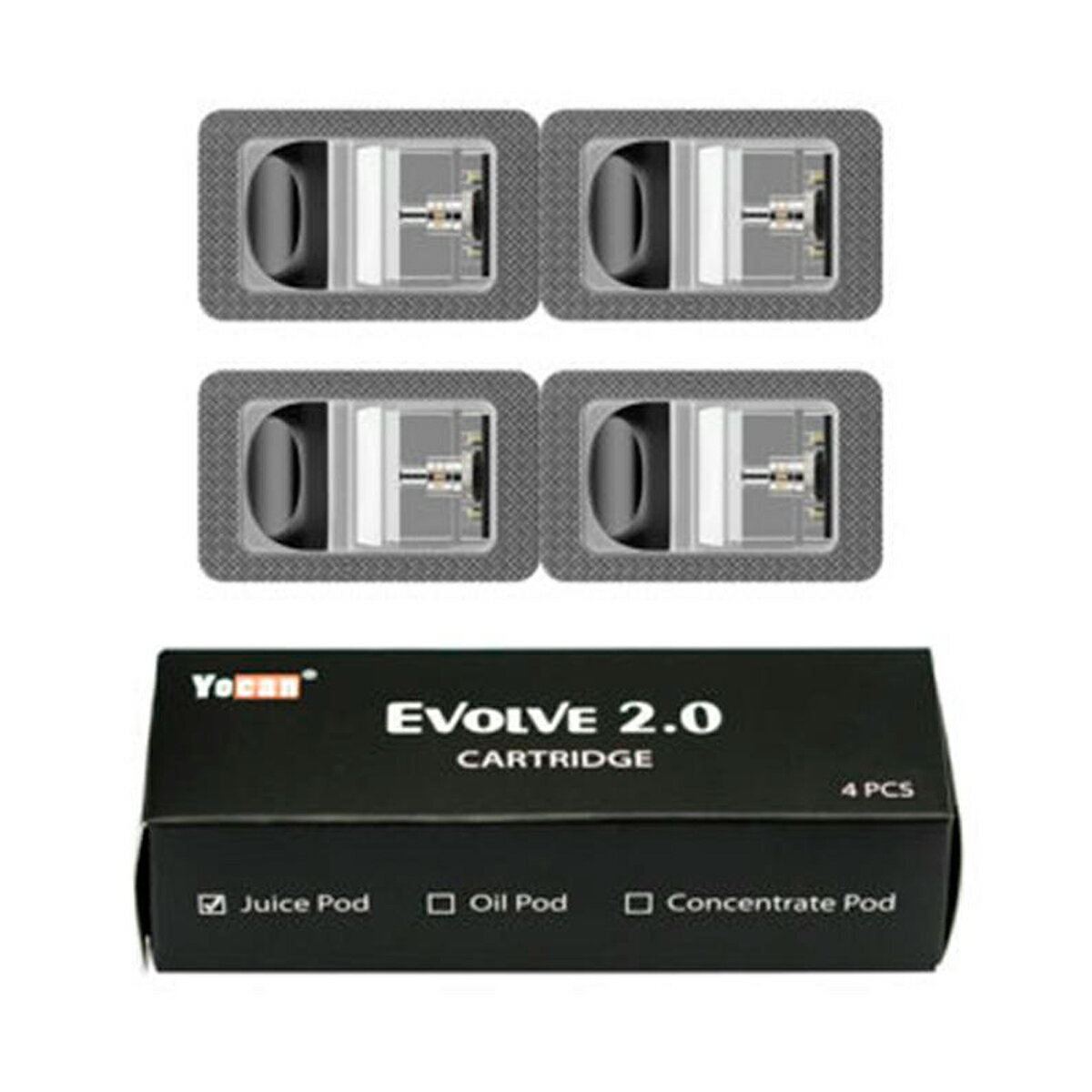 Yocan Evolve 2.0の交換用PODカートリッジです。 リキッド用、オイル用、ワックス用の3種類からお選び下さい。 リキッド/オイル用カートリッジにはまろやかで雑味の少ないセラミックコイルを使用しています。 ワックス用カートリッジにはデュアルクォーツコイルを使用しています。 注入後5分ほど待ってリキッドが染み込めば使用可能です。 容量 1ml 内容 Yocan Evolve 2.0 POD カートリッジ×4 ※モニターの発色により、実物と色味が異なる場合がございます。