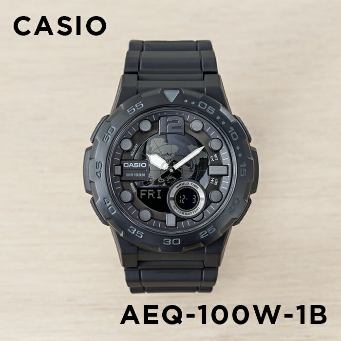 楽天つきのとけいてん【10年保証】【日本未発売】CASIO STANDARD カシオ スタンダード AEQ-100W-1B 腕時計 時計 ブランド メンズ レディース キッズ 子供 男の子 女の子 チープカシオ チプカシ アナデジ 日付 カレンダー 防水 ブラック 黒 オールブラック 海外モデル ギフト プレゼント