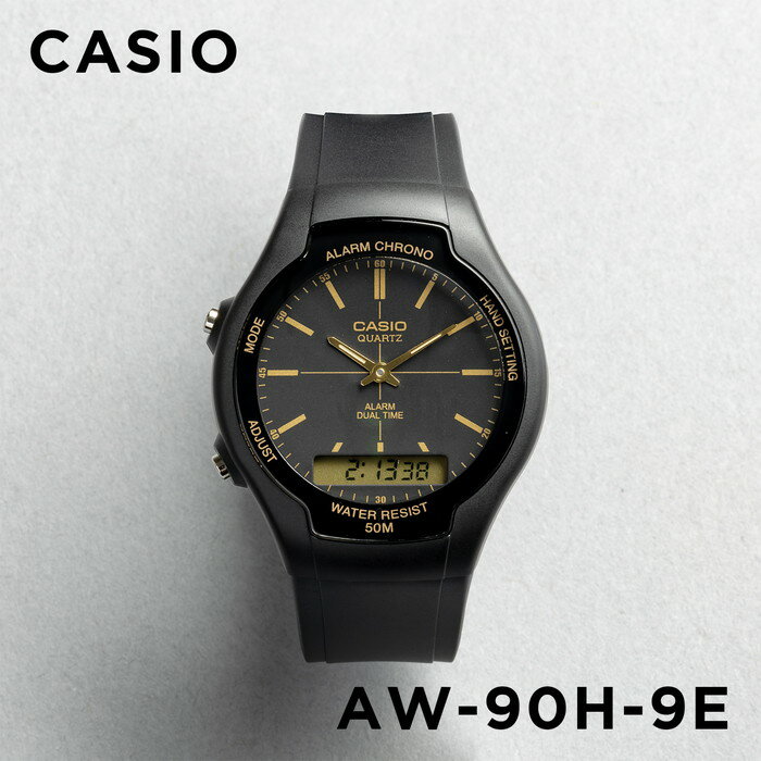 カシオ 腕時計 女の子 【10年保証】【日本未発売】CASIO STANDARD カシオ スタンダード AW-90H-9E 腕時計 時計 ブランド メンズ レディース キッズ 子供 男の子 女の子 チープカシオ チプカシ アナデジ 日付 カレンダー ブラック 黒 ゴールド 金 海外モデル ギフト プレゼント