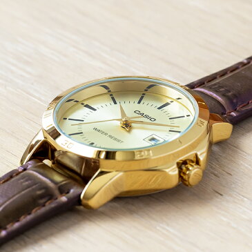 【10年保証】CASIO STANDARD ANALOGUE LADYS カシオ スタンダード アナログ レディース LTP-V004GL-9A 腕時計 キッズ 子供用 女の子 チープカシオ チプカシ プチプラ ブラウン 茶 ゴールド 金 レザー 革ベルト 海外モデル