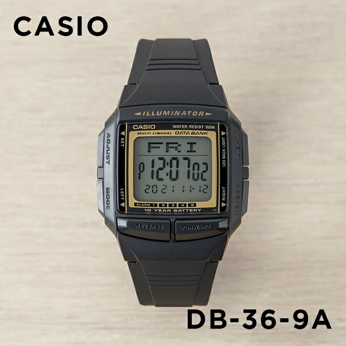 【10年保証】【日本未発売】CASIO カシオ データバンク DB-36-9A 腕時計 メンズ レディース キッズ 子供 男の子 女の子 デジタル ブラック 黒 ゴールド 金 海外モデル